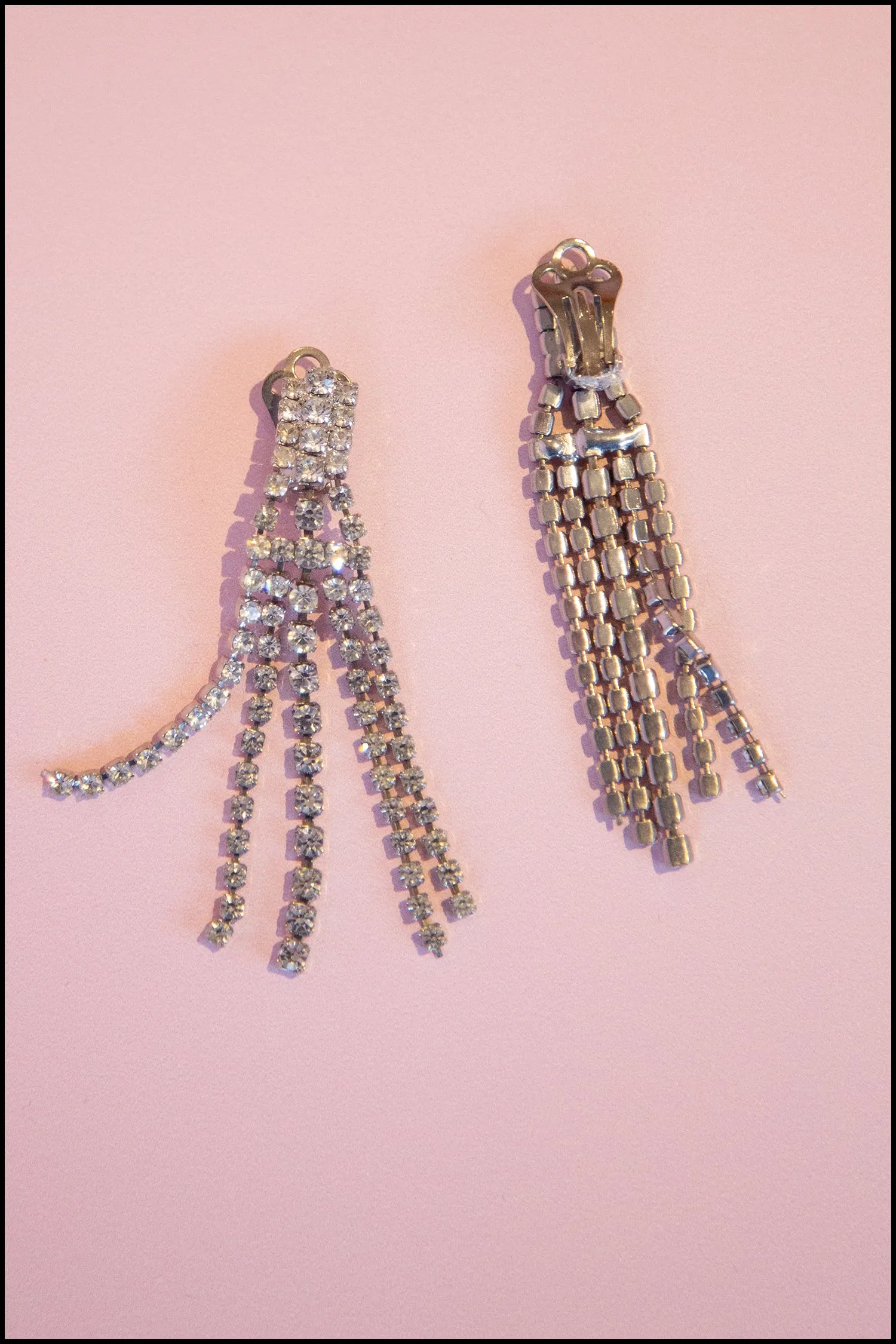 Vintage 1980s Rhinestone Chandelier Tassel Earring