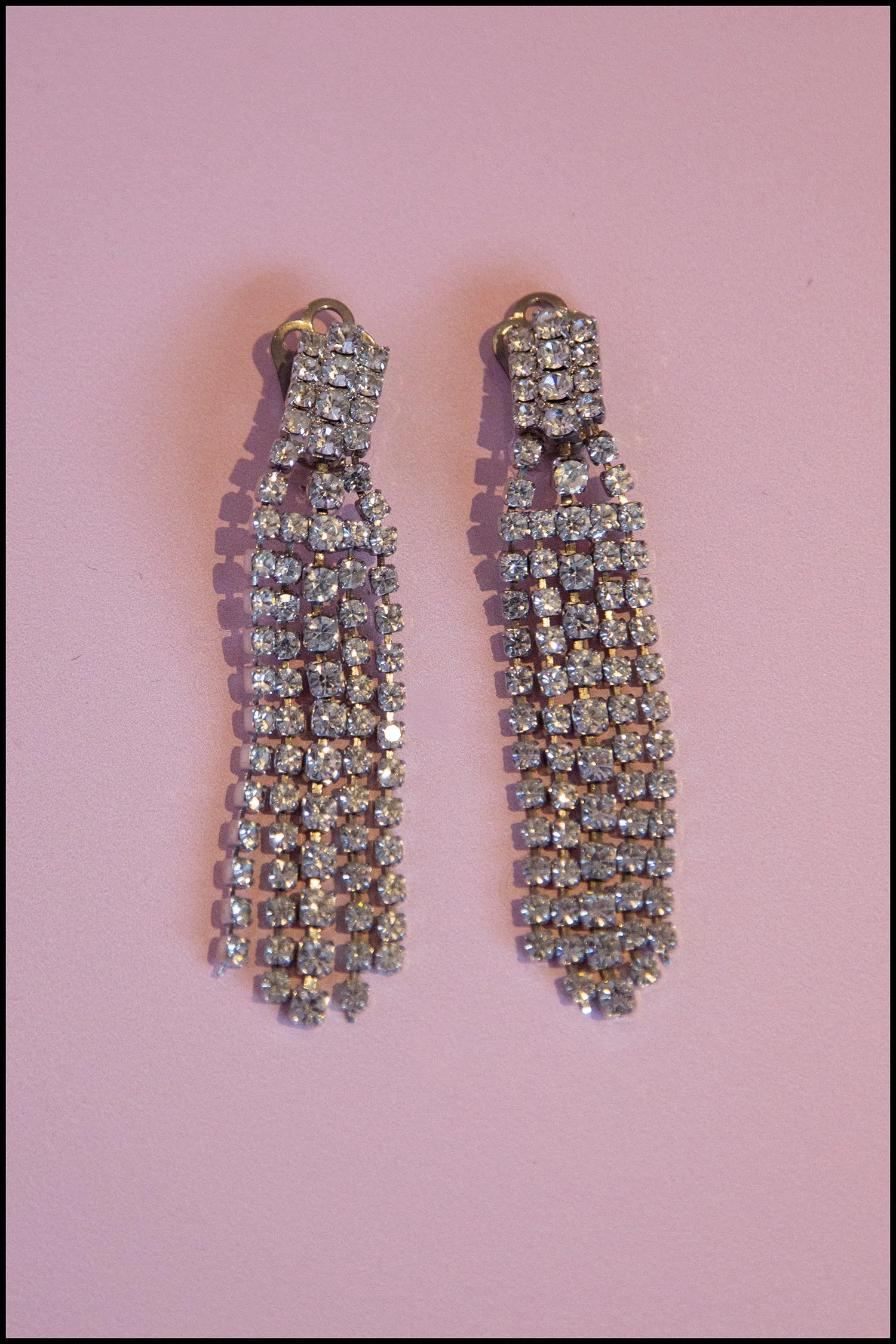 Vintage 1980s Rhinestone Chandelier Tassel Earring