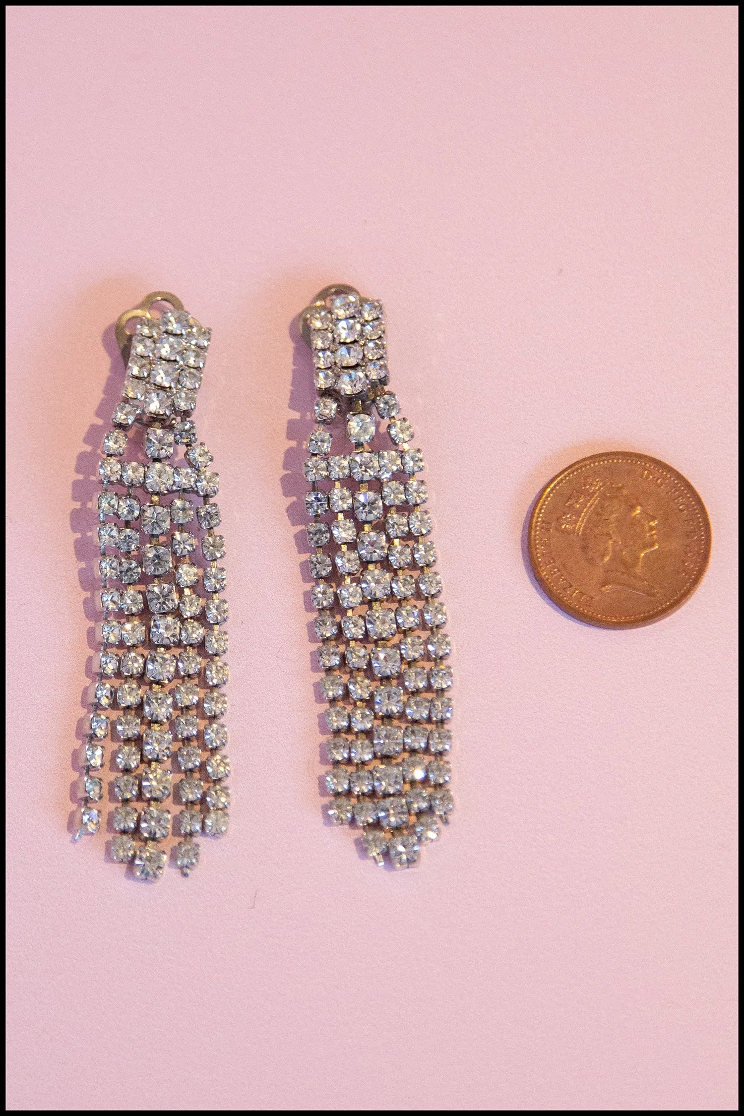 Vintage 1980s Rhinestone Chandelier Tassel Earring