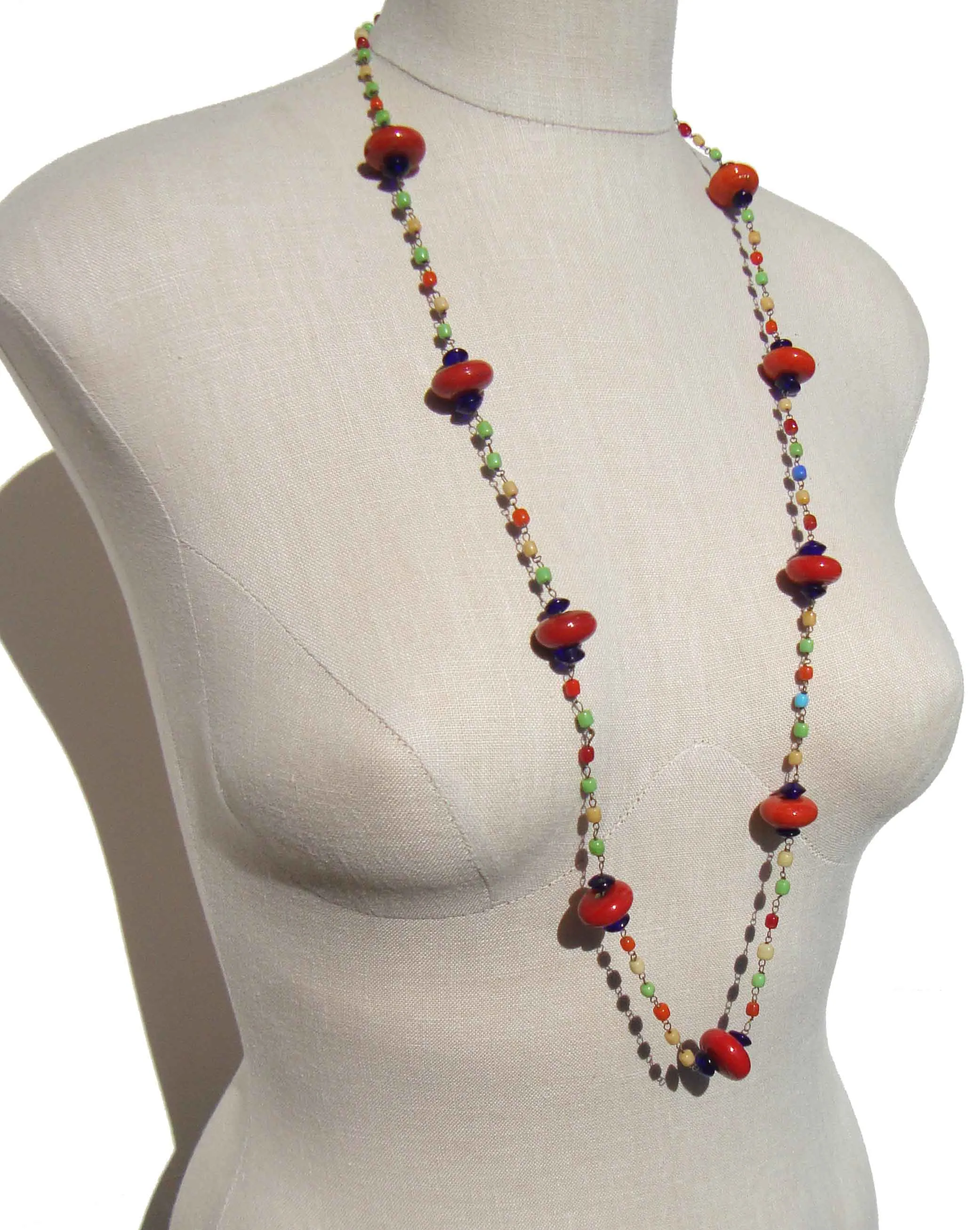 Vintage Flapper Necklace Bohemian Lampwork Glass Beads