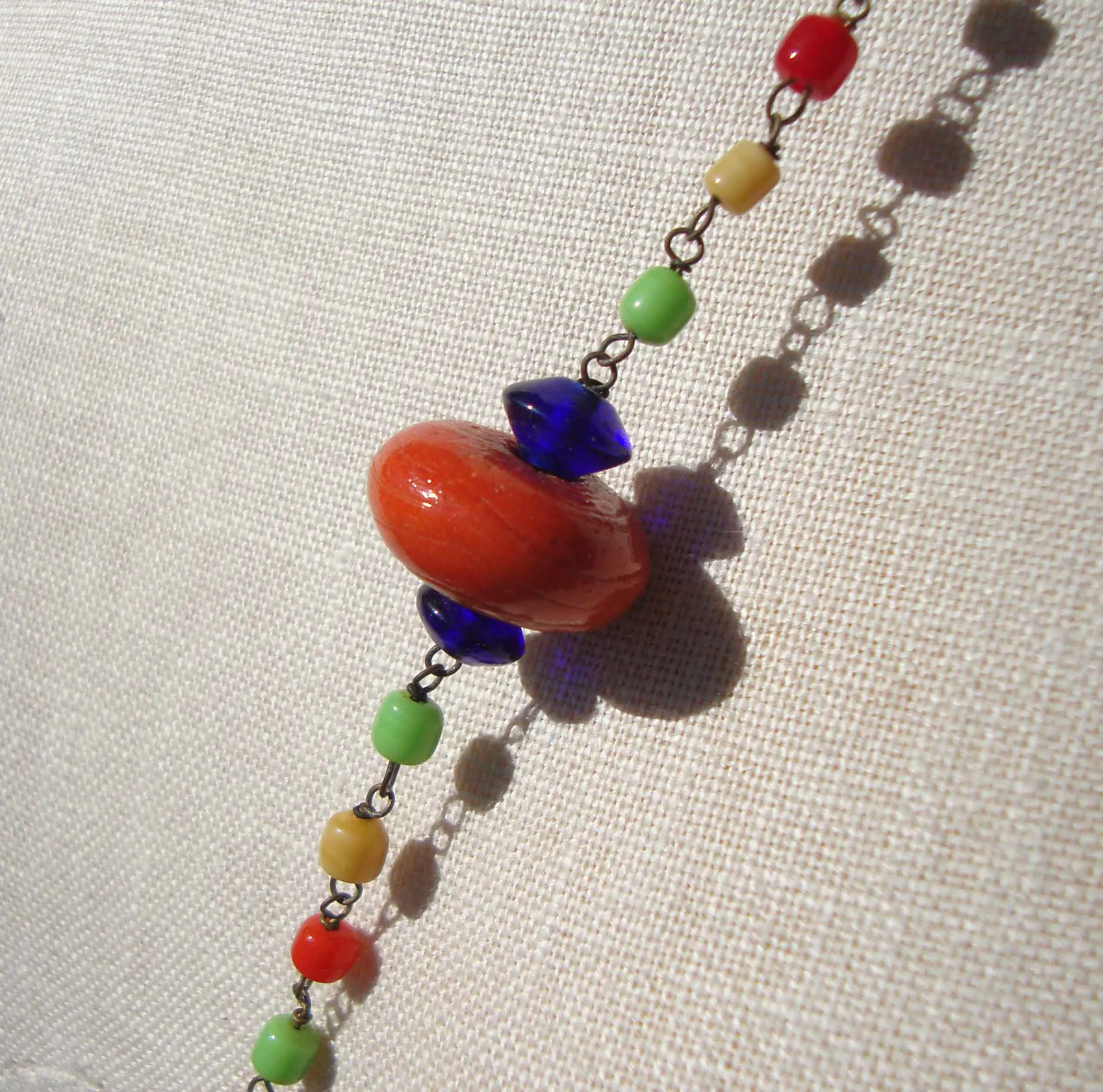 Vintage Flapper Necklace Bohemian Lampwork Glass Beads