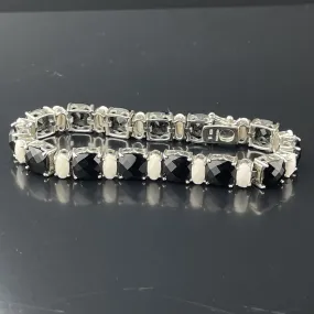 Vintage Sterling Onyx White Quartz Tennis Bracelet