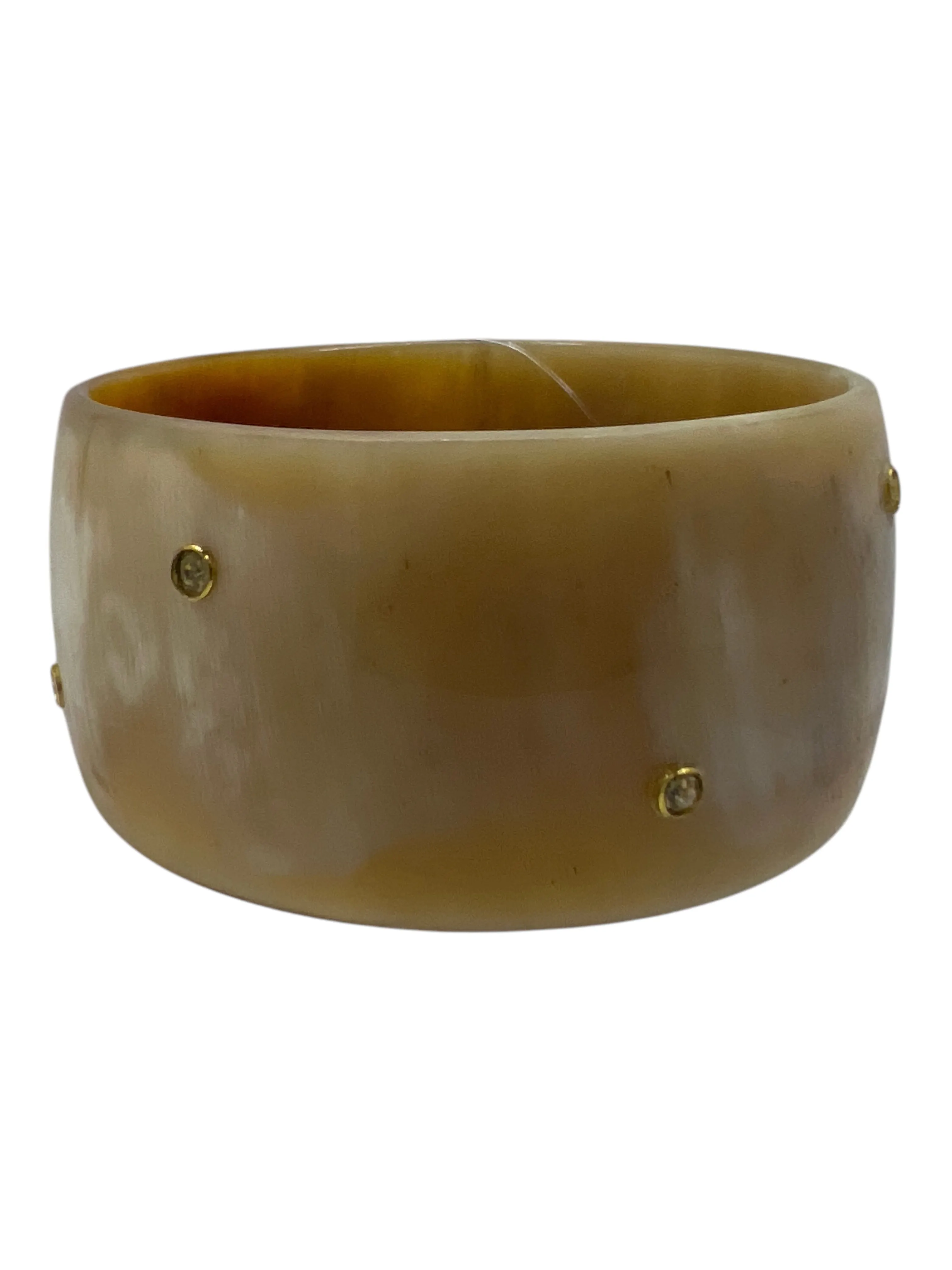 Vivo Brown & White Buffalo Horn Gold Crystals Bangle Bracelet