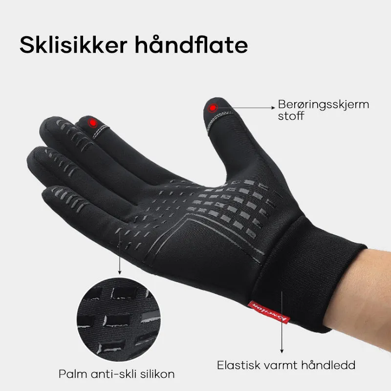 Warming water-resistant gloves with touch screen