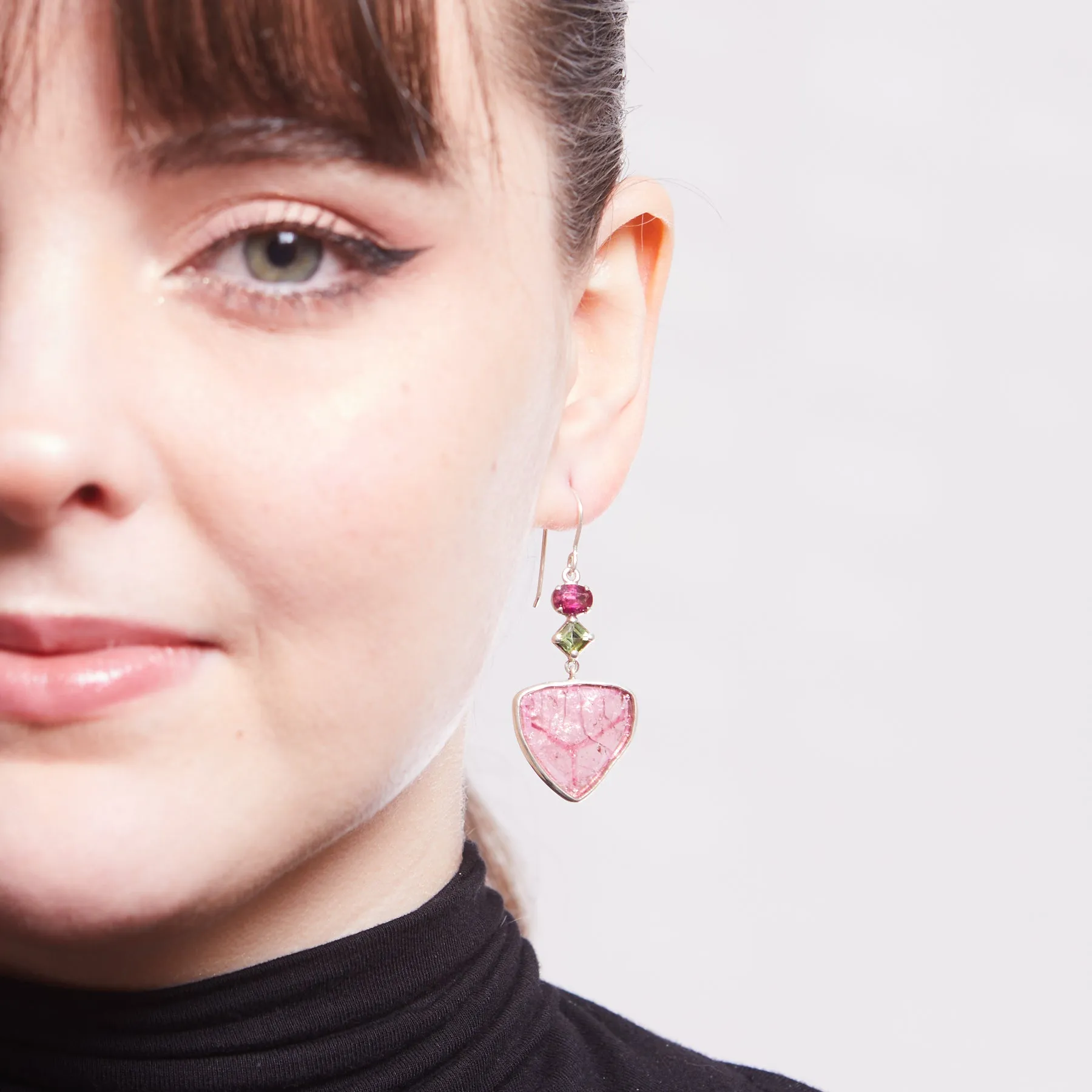 Watermelon Tourmaline, Peridot & Pink Tourmaline Drop Earrings