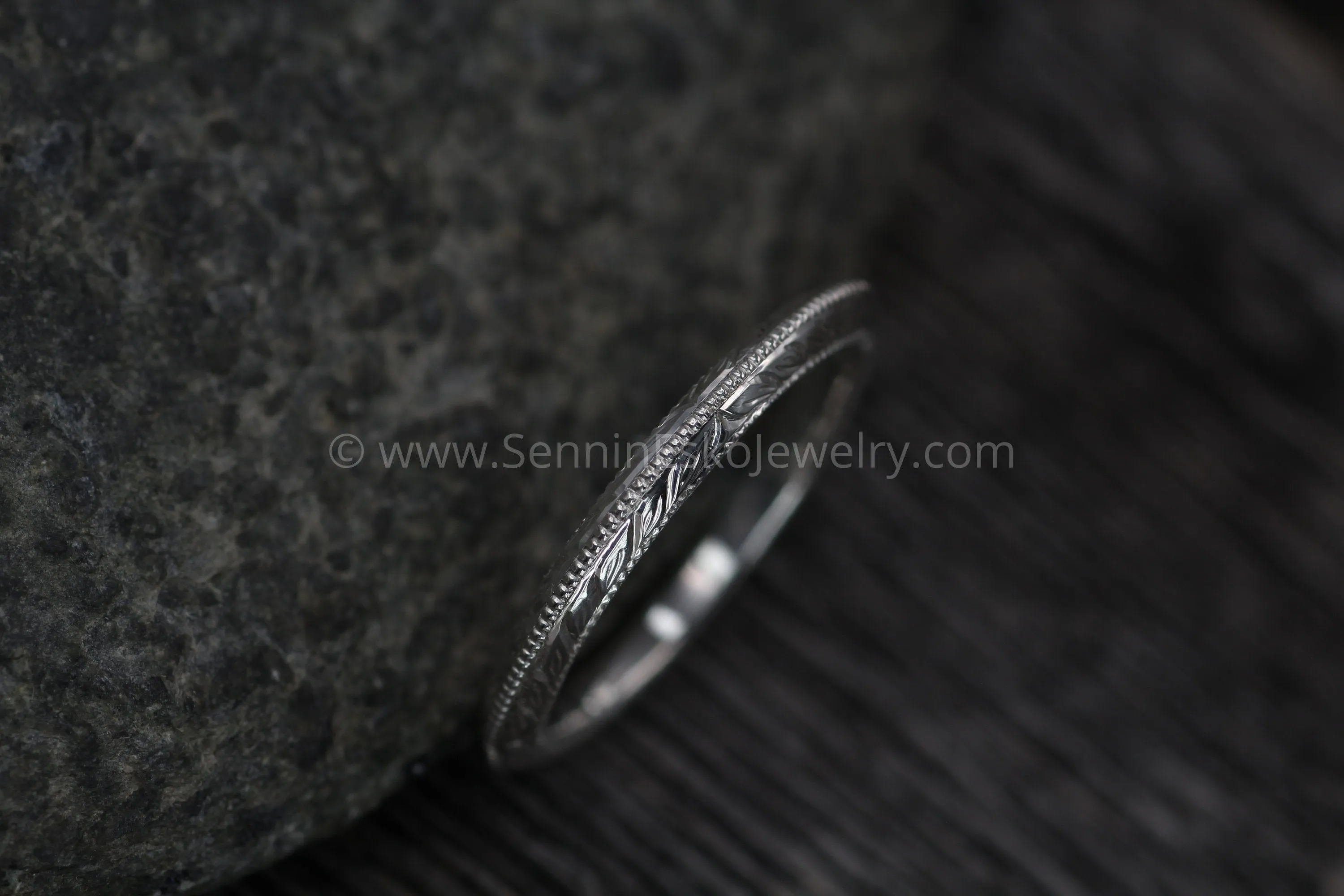 Wheat Engraved Ring Knife-Edge Milgrain Band