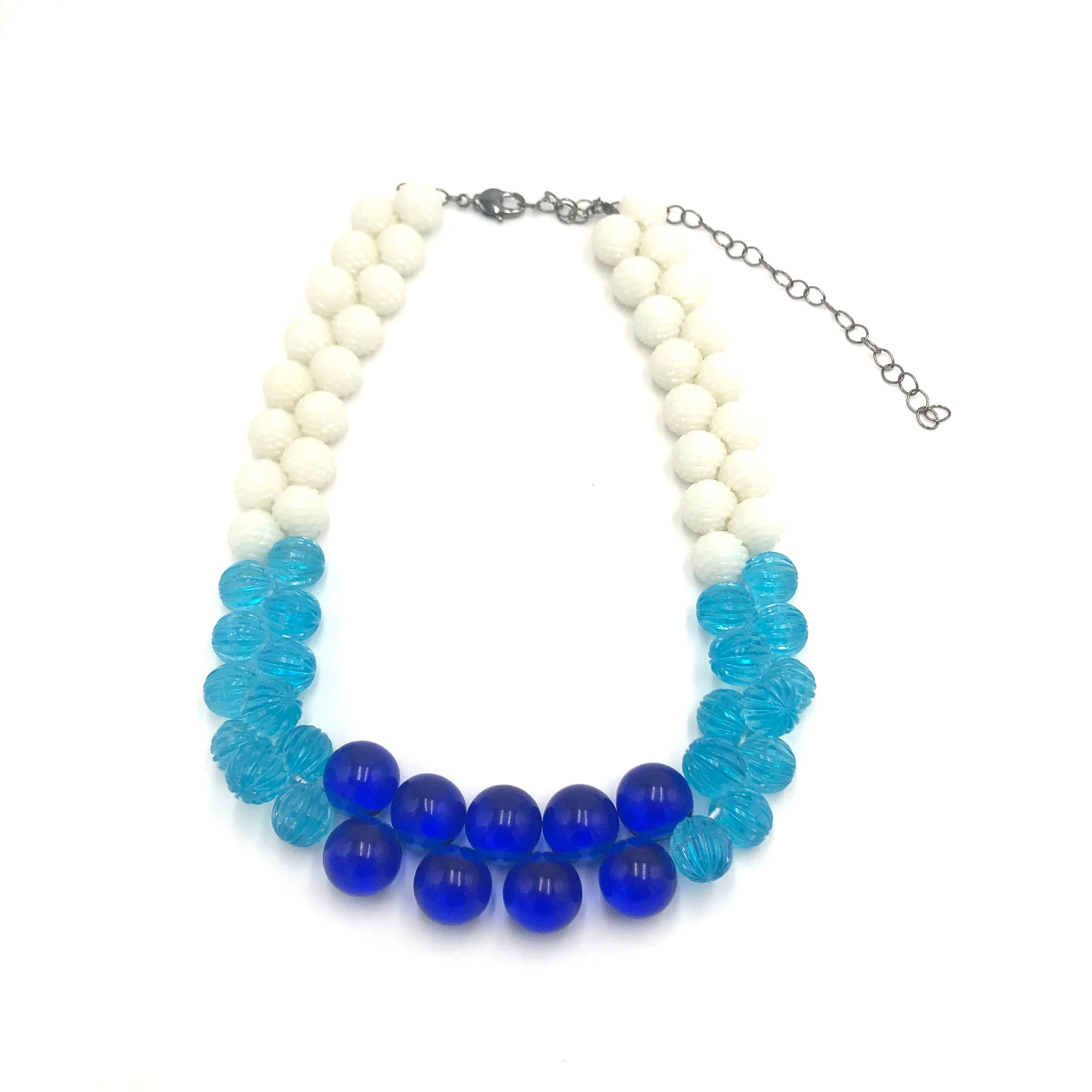 White & Aqua Blue Color-Block Button Dot Necklace