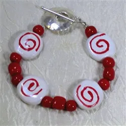 White and Red Kazuri Bracelet Handmade Fair Trade Beaed