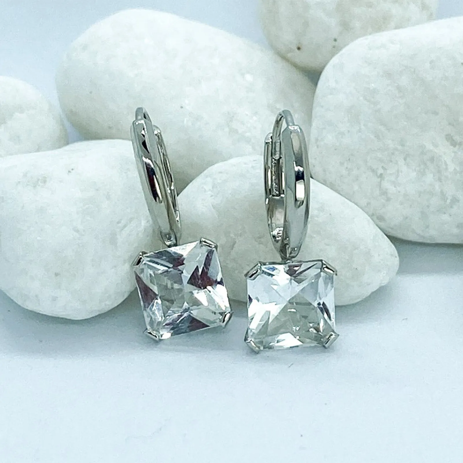 White Topaz Square Gemstone Plated Yellow Gold Silver Gold Earrings | Stargaze Petite Asscher Collection