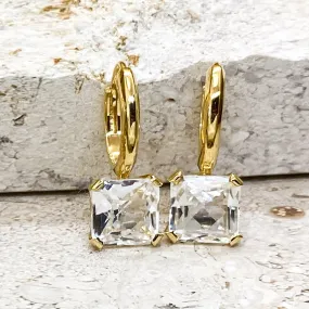 White Topaz Square Gemstone Plated Yellow Gold Silver Gold Earrings | Stargaze Petite Asscher Collection