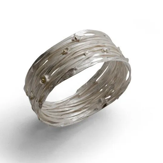 Wide Silver Wrap Bangle with Acorn Cups