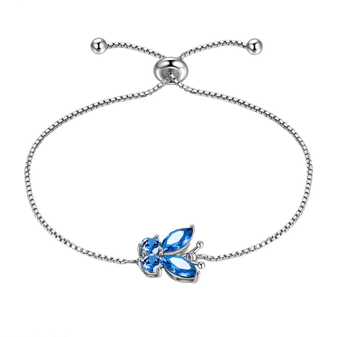 Women Butterfly Bracelet Birthstone Jewelry Gift Girls 925 Sterling Silver