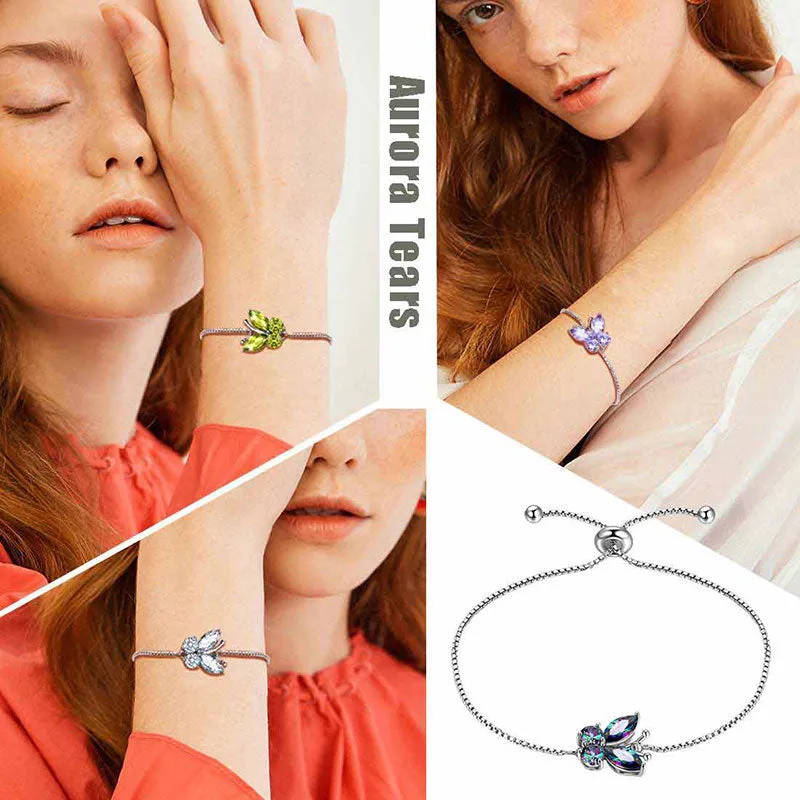 Women Butterfly Bracelet Birthstone Jewelry Gift Girls 925 Sterling Silver