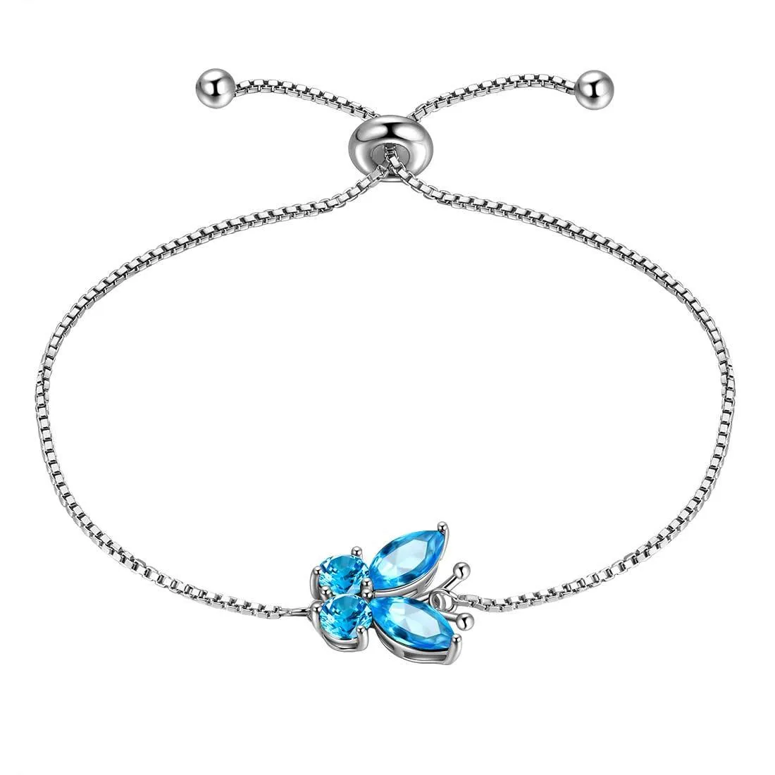 Women Butterfly Bracelet Birthstone Jewelry Gift Girls 925 Sterling Silver