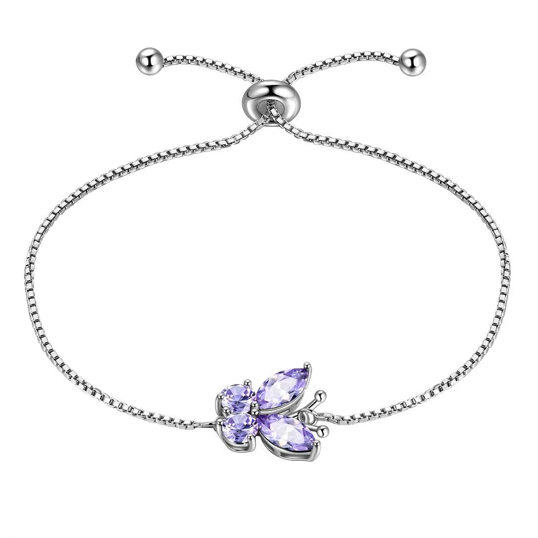 Women Butterfly Bracelet Birthstone Jewelry Gift Girls 925 Sterling Silver