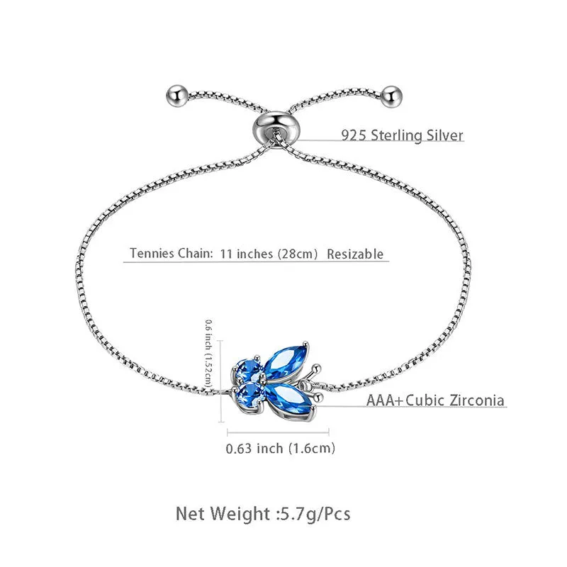 Women Butterfly Bracelet Birthstone Jewelry Gift Girls 925 Sterling Silver