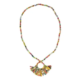 Worldfinds Fringed Kantha Hoop Pendant Necklace