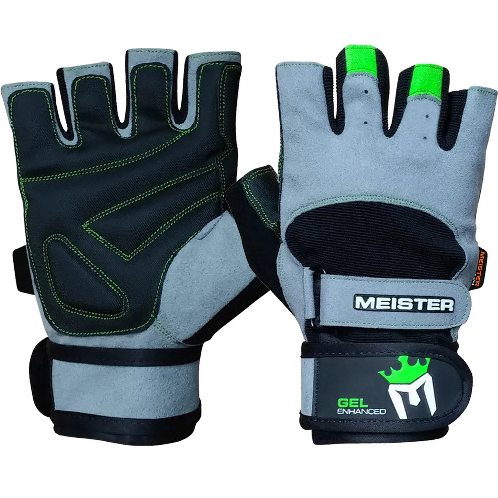 Wrist Wrap Weight Lifting Gloves w/ Gel Padding - Gray/Neon