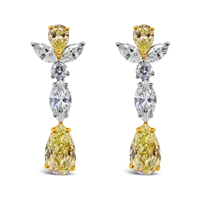 Yellow Diamond Dangle Estate Earrings