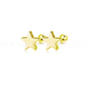 Yellow Gold Star Barbell Earrings